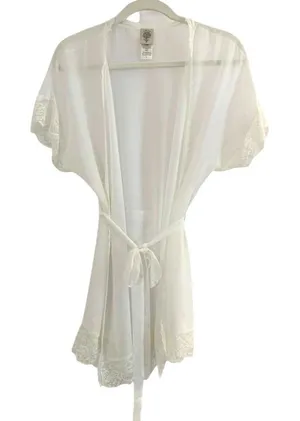 In Bloom by Jonquil white sheer lace chiffon kimono robe sz. L thumbnail 1