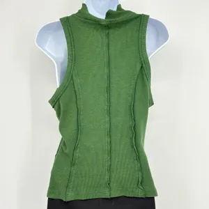 Pilcro Anthropologie Tank Top‎ Womens M Green Mock Neck Ribbed Raw Edge Boho thumbnail 6