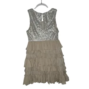 Alice + Olivia 2000s Silk Ruffle Tiered Sequin Dress Neutral Small thumbnail 4