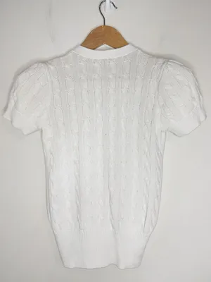 Ralph Lauren Off White Classic Cable-Knit Cardigan Short Sleeve Sweater size S thumbnail 2