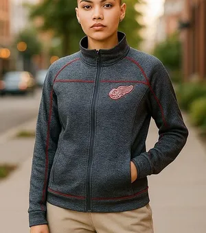 DETROIT RED WINGS Hockey Team Apparel Zip Up Jacket ~ Women's Size LARGE thumbnail 1