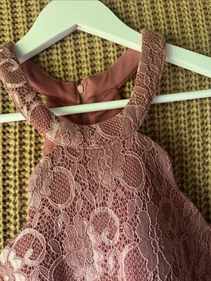 Crystal Doll Dusty Rose Lace Halter Fit-and-Flare Dress thumbnail 7