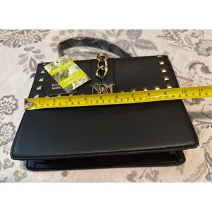 NWT Badgley Mischka Studded Top-Handle Crossbody Bag Black Faux Vegan Leather thumbnail 2
