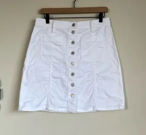 Madewell White Denim Button Front Skirt thumbnail 1