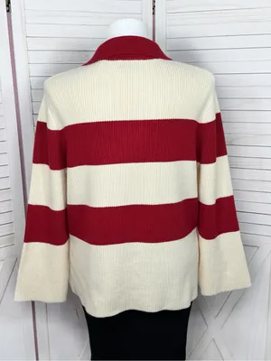A New Day Rugby Stripe Polo Collar‎ Oversized Sweater Cream Red Large Preppy thumbnail 5