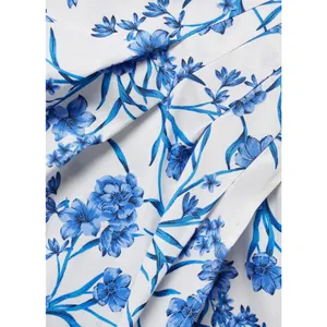 Mango Cotton Balloon-Sleeve Floral Printed Mini Dress Blue White NWT 4 / Small thumbnail 4
