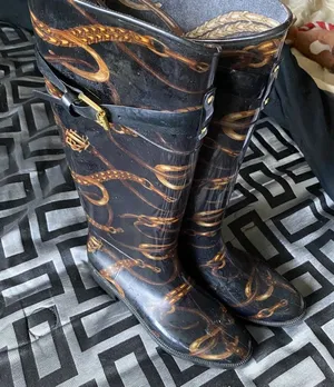 Ralph Lauren Black Gold Chainlink Calf Buckle Pull On boots thumbnail 1