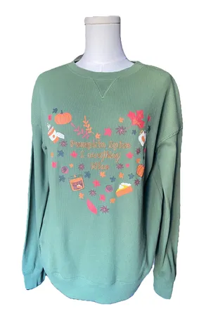 Feeling Festive Pumpkin Spice Waffle Knit Long Sleeve Top thumbnail 1