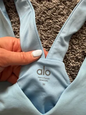 ALO Yoga Sky Blue Real Bra Tank V-Neck Racerback Crop Top thumbnail 3