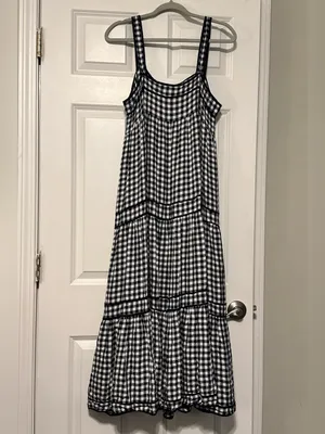 Crown & Ivy Preppy Navy White Gingham Cottagecore Tiered Maxi Summer Sundress 16 thumbnail 4