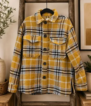 Bershka Mustard Plaid Oversized Overshirt Jacket XS/S thumbnail 1