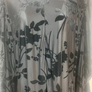 Zapelle Women's L/XL Black Sheer Burnout Velvet Floral Midi Dress Ruched Sleeves thumbnail 5