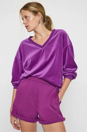 Womens Gap Holiday Velour Crushed Velvet Shock Fuscia V Neck Long Sleeve Top XL thumbnail 1