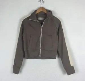 Everlane The Dream Zip-Up Side Stripe Sporty Knit Crop Jacket In Clay XS thumbnail 2