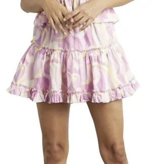 Hill House The Paz Skirt Mini Candy Kaleidoscope Pink Linen Ruffle L New thumbnail 1