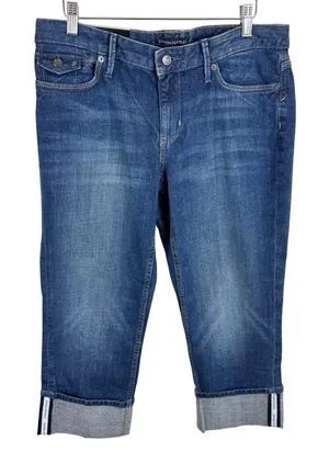 Banana Republic Womens 30/10 Medium Wash Logo Tape Cuff Cropped Capri Jeans NEW thumbnail 1