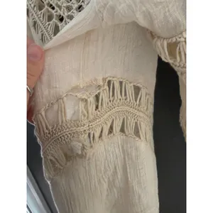 Boho Crochet Macrame Handkerchief Hem Tunic Top Cream‎ V-Neck Festival Gauze L thumbnail 2