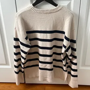 Zara Cream and Navy Striped Crewneck Sweater thumbnail 3