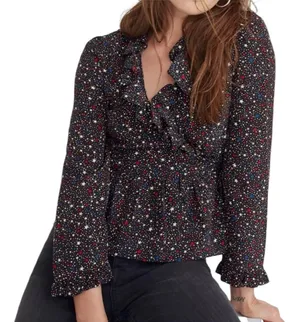 MADEWELL Silk Ruffle-Hem Wrap Top in Starry Night thumbnail 1