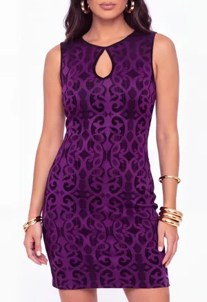 Vintage Cache Y2K Jacquard Keyhole Sheath Dress Gothic Brocade whimsigoth dress thumbnail 1