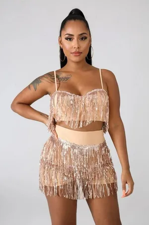 Sequin crop top and shorts‎ flowy set costume Halloween size small stretchy thumbnail 1