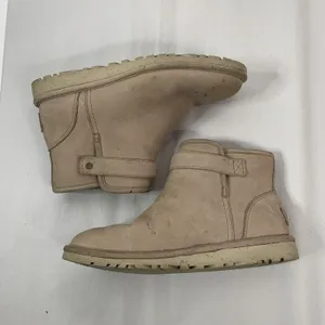 Ugg Sz 6 Boots Rella Beige Suede Shearling Lined Ankle Short Booties Snap Strap thumbnail 4