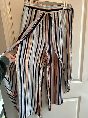 New Look Striped Wide-Leg Pants with draping detail thumbnail 2