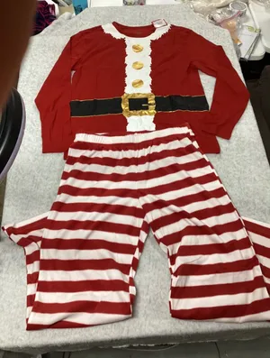 Wondershop Santa Pajama Set Womens Large Red White Striped 536350 New thumbnail 1