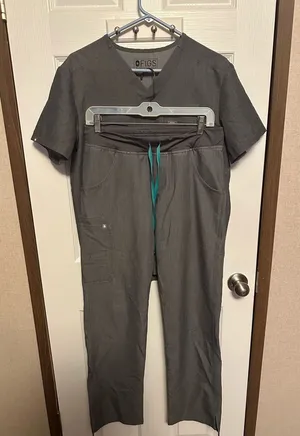 Figs Charcoal Scrub Pants with Teal Drawcord thumbnail 1