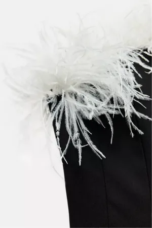 Zara dress mini bodycon Elegant Black and White Feather holiday party coctail thumbnail 11