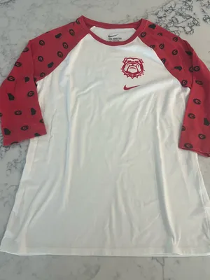 Nike Georgia Bulldogs UGA 3/4 Sleeve Raglan T Shirt Red White Women’s Large thumbnail 6