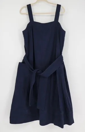Everlane Denim Apron Midi Dress Women’s Large Navy Organic Cotton Belted Pockets thumbnail 1