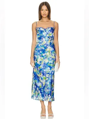 ASTR the Label Florianne Blue Floral Maxi Slip Dress Small Bustier Wedding Guest thumbnail 4