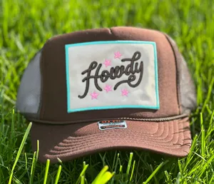 NEW HOWDY SnapBack / trucker hat- western brown and turquoise patch hat thumbnail 1