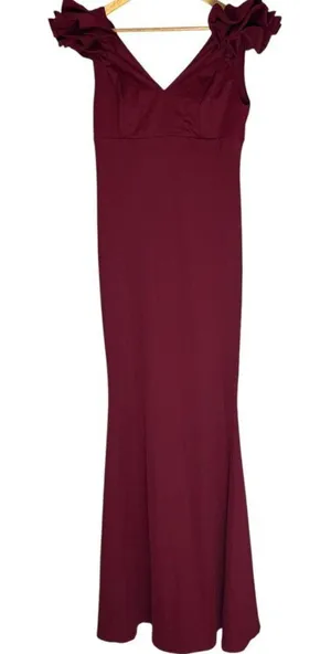Amazon Women's‎ L Ruffled Cap Sleeve Maxi Dress Maroon Red Maxi Eveningwear thumbnail 1