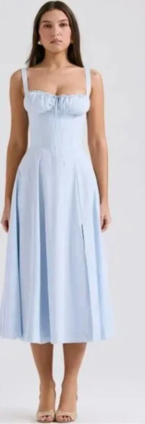HOUSE OF CB 'Carmen' Soft Blue Cotton Bustier Sundress NWOT thumbnail 1