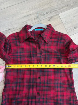 Vintage Alice + Olivia Red Black Plaid Wool Viscose Flounce Sleeve Fall Top S thumbnail 6