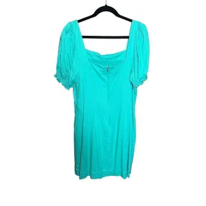 Draper James RSVP Squareneck Puff Sleeve Dress‎ linen blend sz XL bright teal thumbnail 3
