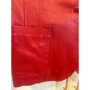 Alfani Red Leather Blazer Jacket Womens M Button Genuine Leather read casual thumbnail 2