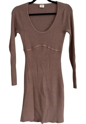 Abercrombie &‎ Fitch Ribbed Scoop Neck Mini Dress Mauve Brown Long Sleeve MP thumbnail 1