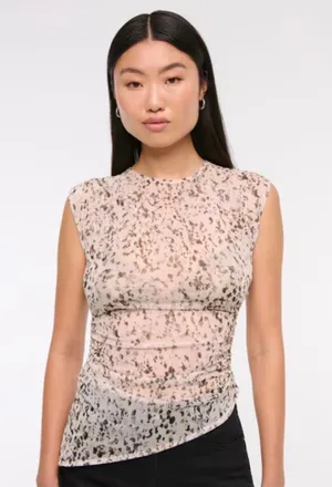 Abercrombie & Fitch leopard print draped mesh top in size S thumbnail 1