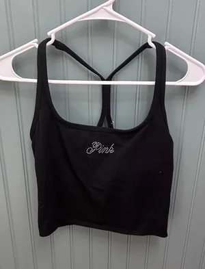 Victoria's Secret PINK Black Rhinestone Logo Strappy Crop Top Bra‎ Large y2k thumbnail 1