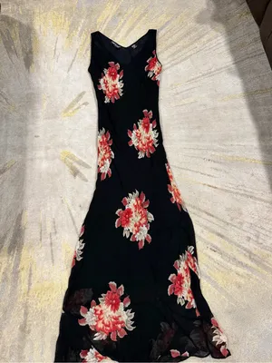 Vintage Temptation Black Floral Maxi Dress 90s Rayon Chiffon Overlay Size M thumbnail 3