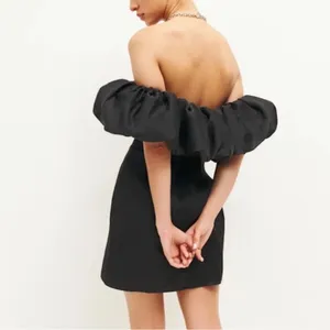 REFORMATION Alber Black Satin Organza Off‎ Shoulder Mini Dress US M NWT thumbnail 5