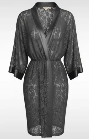 ✨Vintage Victoria’s Secret Gold Label Lace Kimono Robe Black OS Whimsigoth✨ thumbnail 1