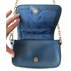 Tory Burch Robinson Patchwork Chain Crossbody Blue Leather Purple Suede‎ thumbnail 7