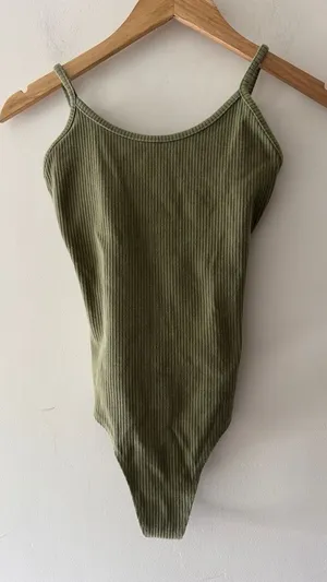 American Eagle High Neck Olive Green Ribbed Bodysuit‎ thumbnail 1