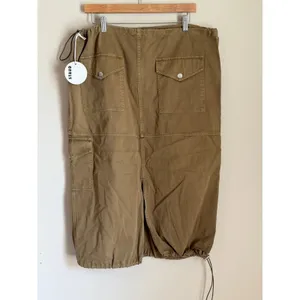 STAUD Cargo Skirt Womens XL NEW Tan Cotton Midi Drawstring Toggle Utility‎ Skirt thumbnail 3