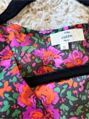 entro Black Mini Dress with Pink & Orange Floral Print thumbnail 2