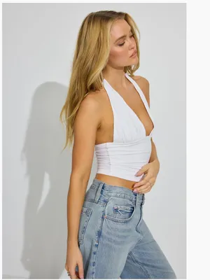 NWT!! Garage Pixie Plunge Halter Top in White thumbnail 3